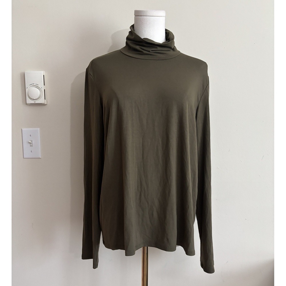 Eileen Fisher Womens Large Turtleneck Long Sleeve Top Green Minimalist Chic